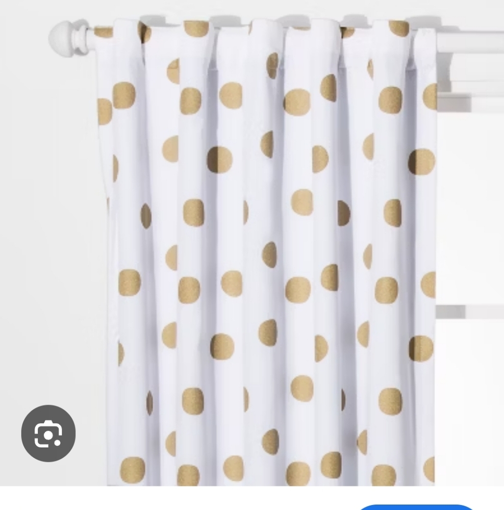 Set Of 2 Pillowfort White and Gold Polka Dot Blackout Curtain